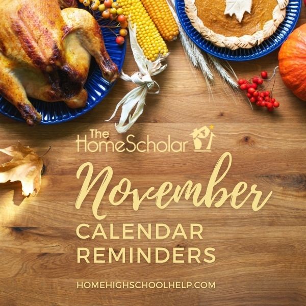 November Homeschool Calendar Reminders